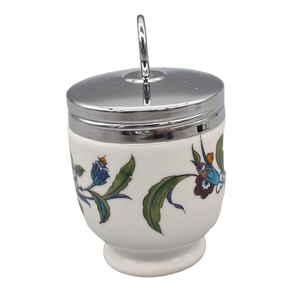 Royal Worcester Egg Coddler With Floral Design & Silver Lid Made In England - Picture 8 of 11